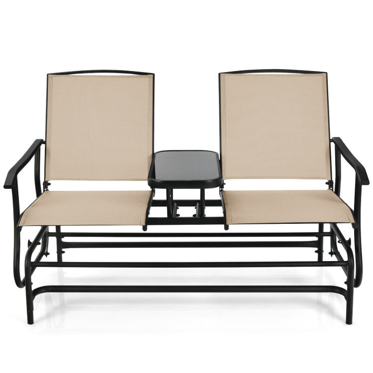 2-Person Double Rocking Loveseat with Mesh Fabric and Center Tempered Glass TableCostway Gallery View 8 of 11