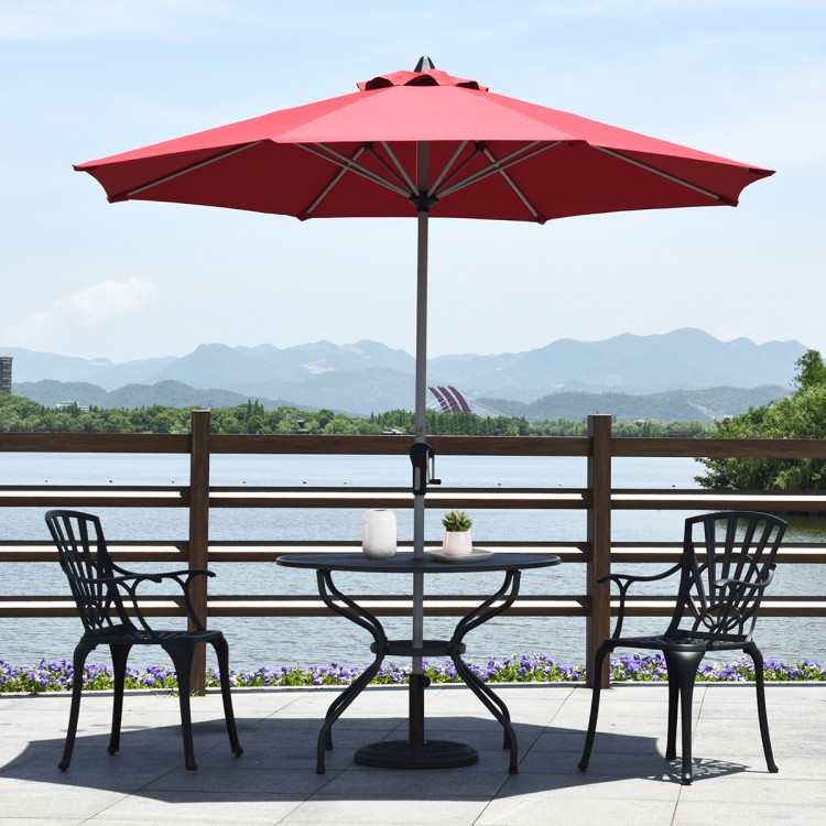 9 Feet Patio Outdoor Market Umbrella with Aluminum Pole without Weight Base-Dark RedCostway Gallery View 8 of 11