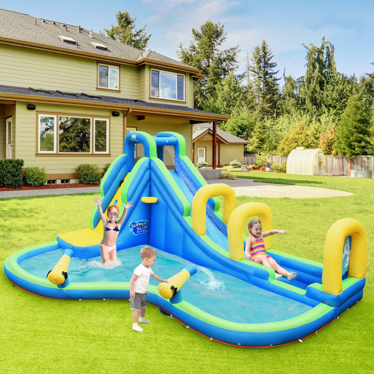 Inflatable Water Slide Kids Bounce House with Water Cannons and Hose Without BlowerCostway Gallery View 2 of 11