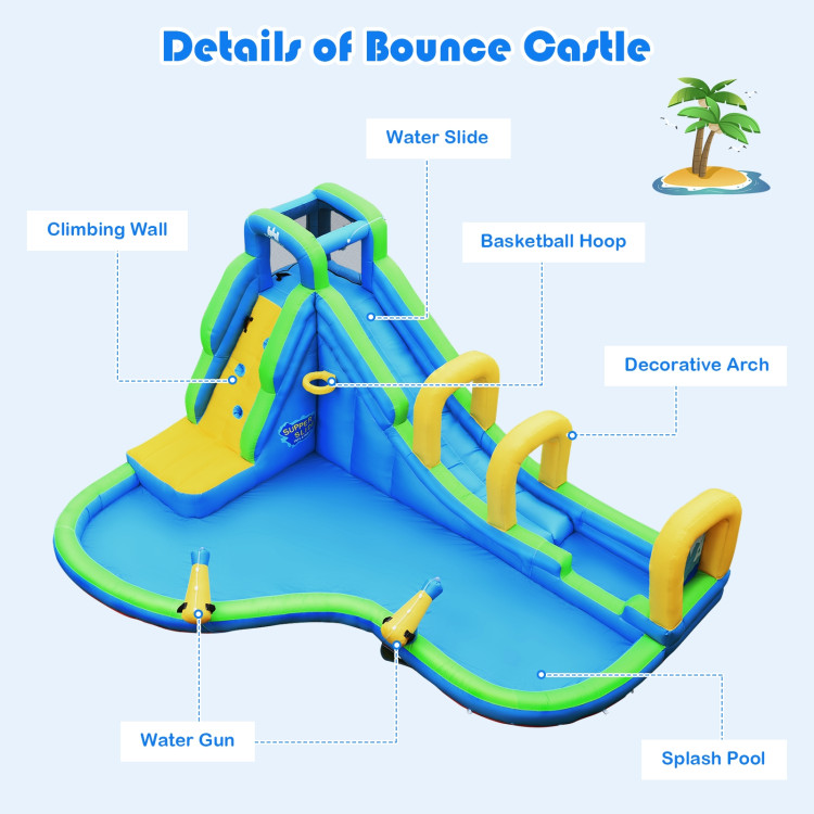 Inflatable Water Slide Kids Bounce House with Water Cannons and Hose Without BlowerCostway Gallery View 8 of 11