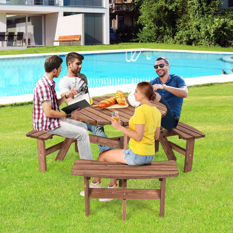 6-Person Patio Wood Picnic Table Beer Bench SetCostway Gallery View 7 of 10