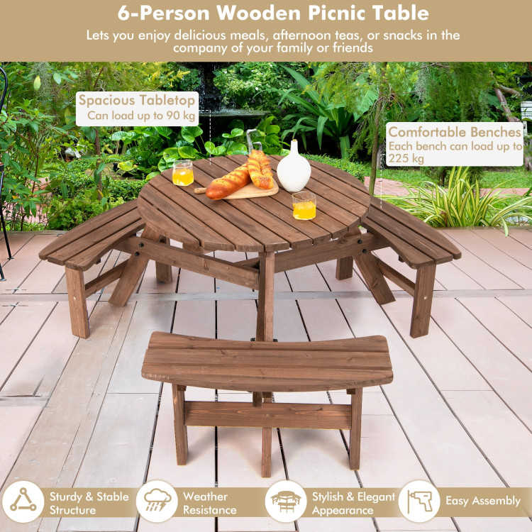 6-Person Patio Wood Picnic Table Beer Bench SetCostway Gallery View 3 of 10