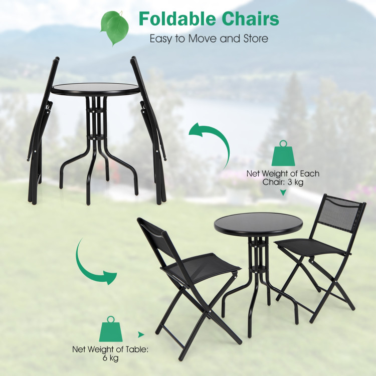 3 Pieces Folding Bistro Table Chairs Set for Indoor and OutdoorCostway Gallery View 5 of 9