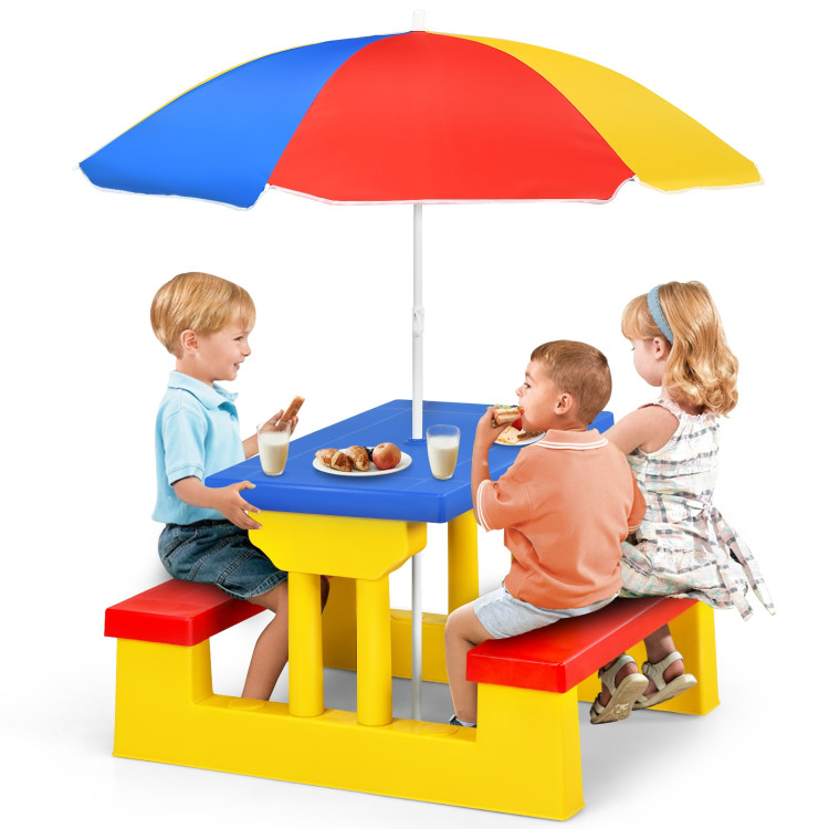 Kids Picnic Folding Table and Bench with Umbrella-Yellow - Gallery View 4 of 10