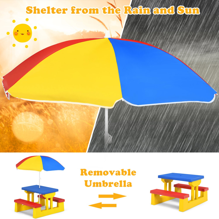 Kids Picnic Folding Table and Bench with Umbrella-Yellow - Gallery View 9 of 10
