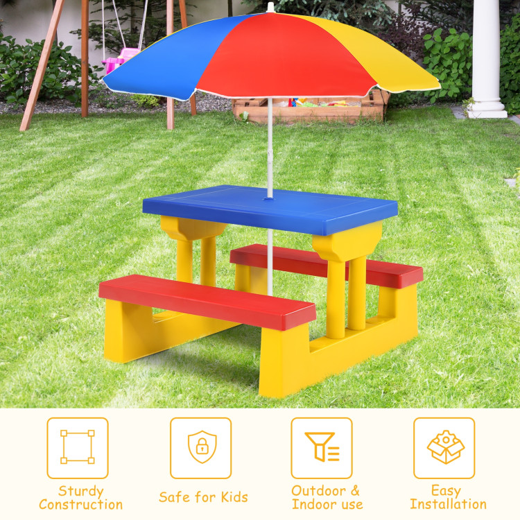 Kids Picnic Folding Table and Bench with Umbrella-Yellow - Gallery View 6 of 10