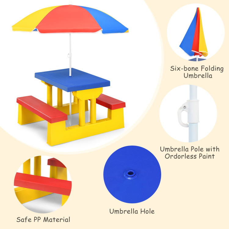 Kids Picnic Folding Table and Bench with Umbrella-Yellow - Gallery View 10 of 10