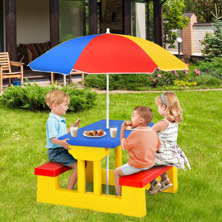 Kids Picnic Folding Table and Bench with Umbrella-Yellow - Gallery View 2 of 10