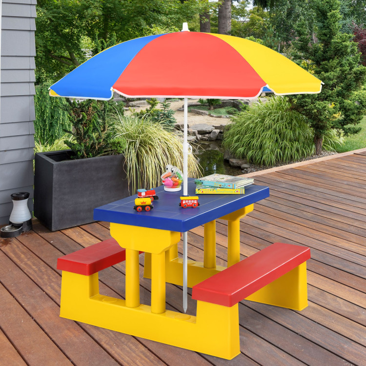 Kids Picnic Folding Table and Bench with Umbrella-Yellow - Gallery View 3 of 10