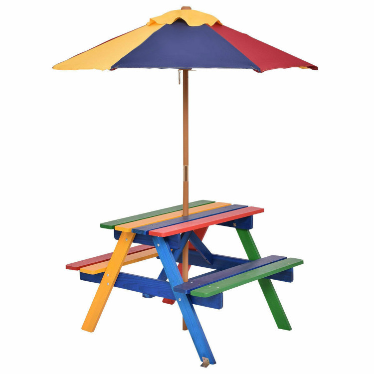 4 Seat Kids Picnic Table with UmbrellaCostway Gallery View 1 of 13