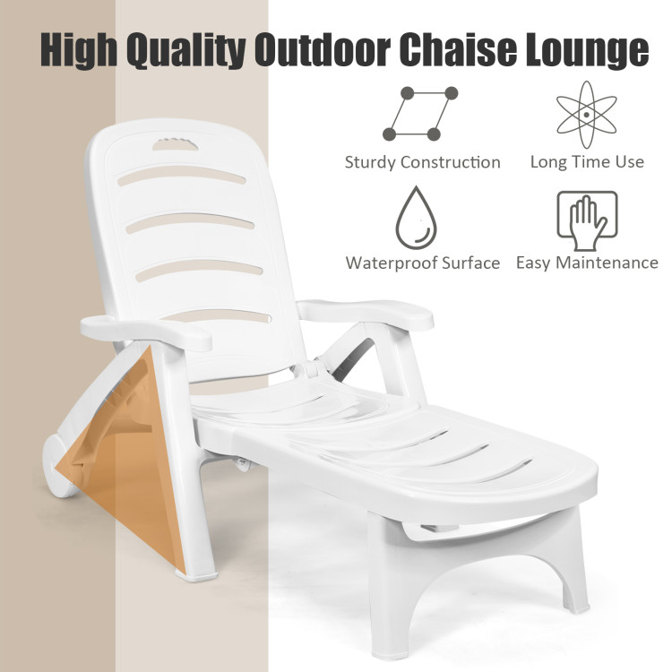 5 Position Adjustable Folding Lounger Chaise Chair on WheelsCostway Gallery View 16 of 16