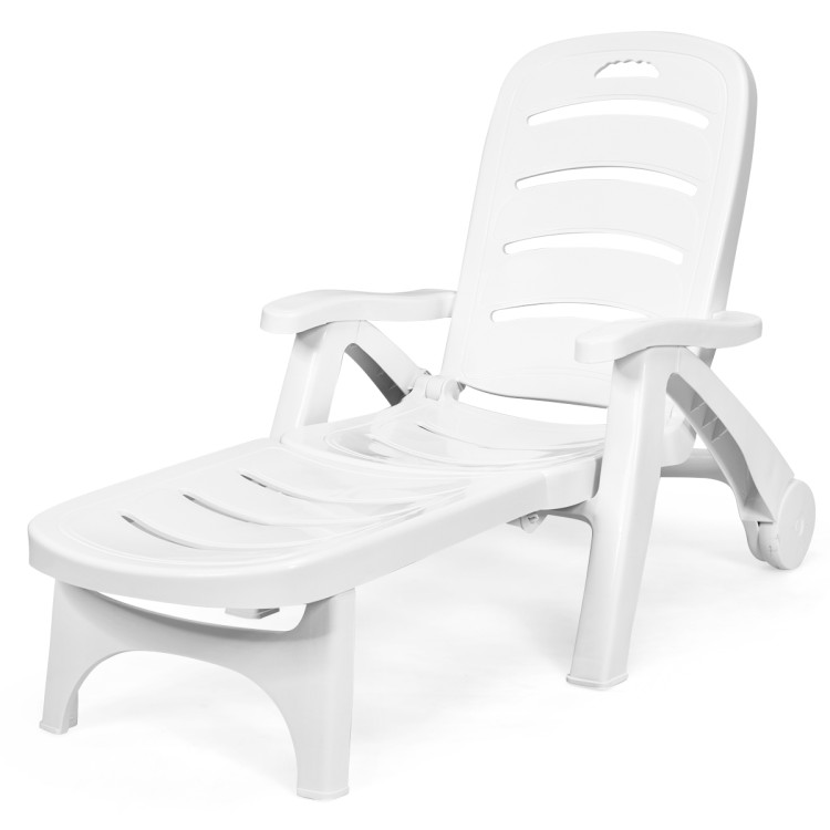 5 Position Adjustable Folding Lounger Chaise Chair on WheelsCostway Gallery View 3 of 16