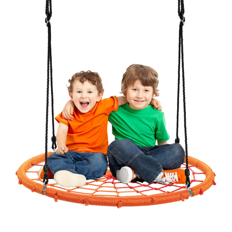 40 Inch Spider Web Tree Swing Kids Outdoor Play Set with Adjustable Ropes-OrangeCostway Gallery View 3 of 8