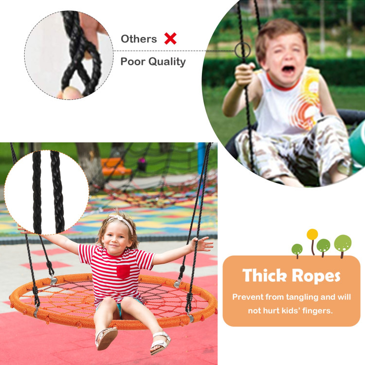 40 Inch Spider Web Tree Swing Kids Outdoor Play Set with Adjustable Ropes-OrangeCostway Gallery View 8 of 8