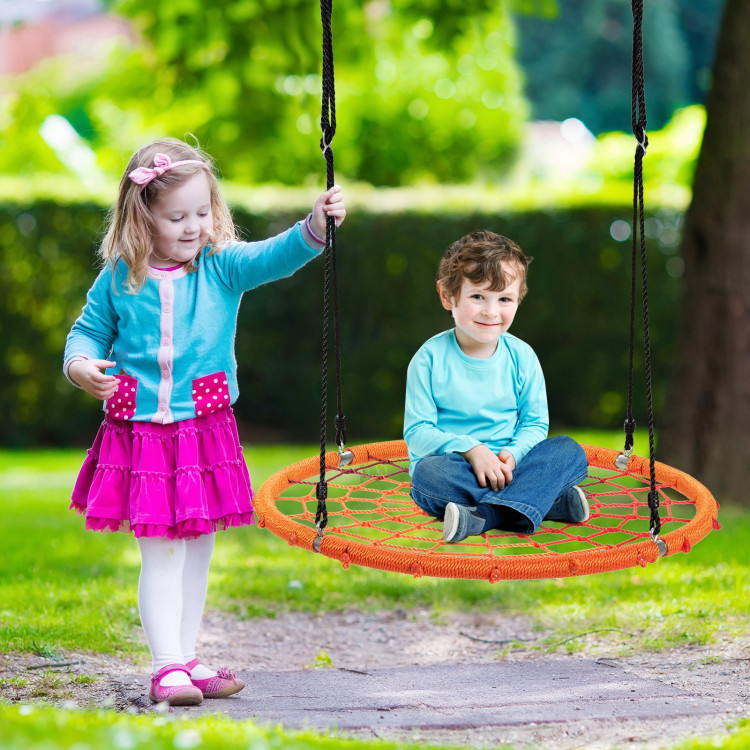 40 Inch Spider Web Tree Swing Kids Outdoor Play Set with Adjustable Ropes-OrangeCostway Gallery View 1 of 8