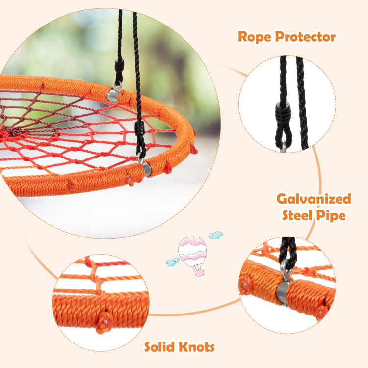 40 Inch Spider Web Tree Swing Kids Outdoor Play Set with Adjustable Ropes-OrangeCostway Gallery View 6 of 8