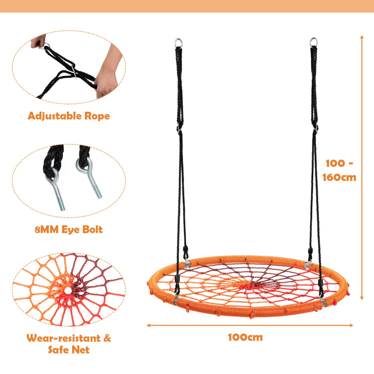 40 Inch Spider Web Tree Swing Kids Outdoor Play Set with Adjustable Ropes-OrangeCostway Gallery View 4 of 8
