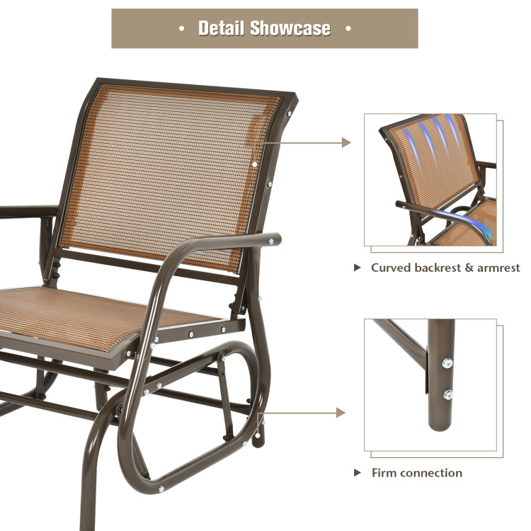 Outdoor Single Swing Glider Rocking Chair with Armrest-BrownCostway Gallery View 3 of 15