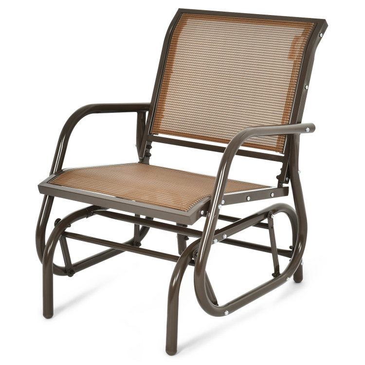 Outdoor Single Swing Glider Rocking Chair with Armrest-BrownCostway Gallery View 4 of 15
