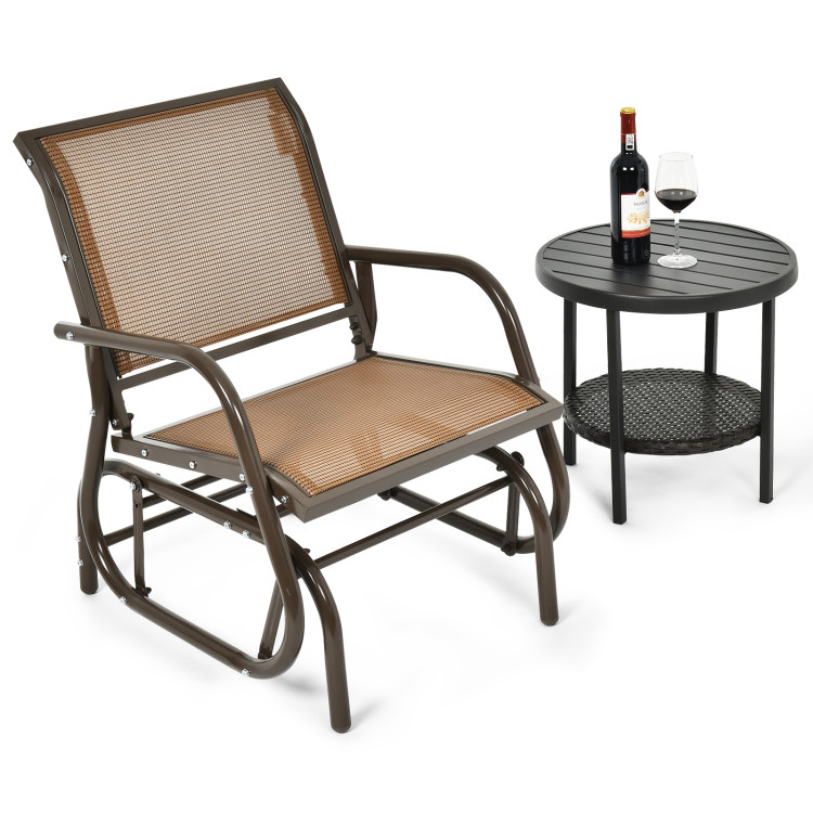 Outdoor Single Swing Glider Rocking Chair with Armrest-BrownCostway Gallery View 9 of 15