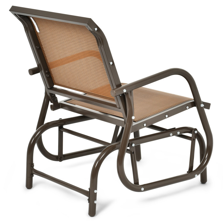 Outdoor Single Swing Glider Rocking Chair with Armrest-BrownCostway Gallery View 11 of 15