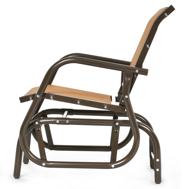 Outdoor Single Swing Glider Rocking Chair with Armrest-BrownCostway Gallery View 10 of 15