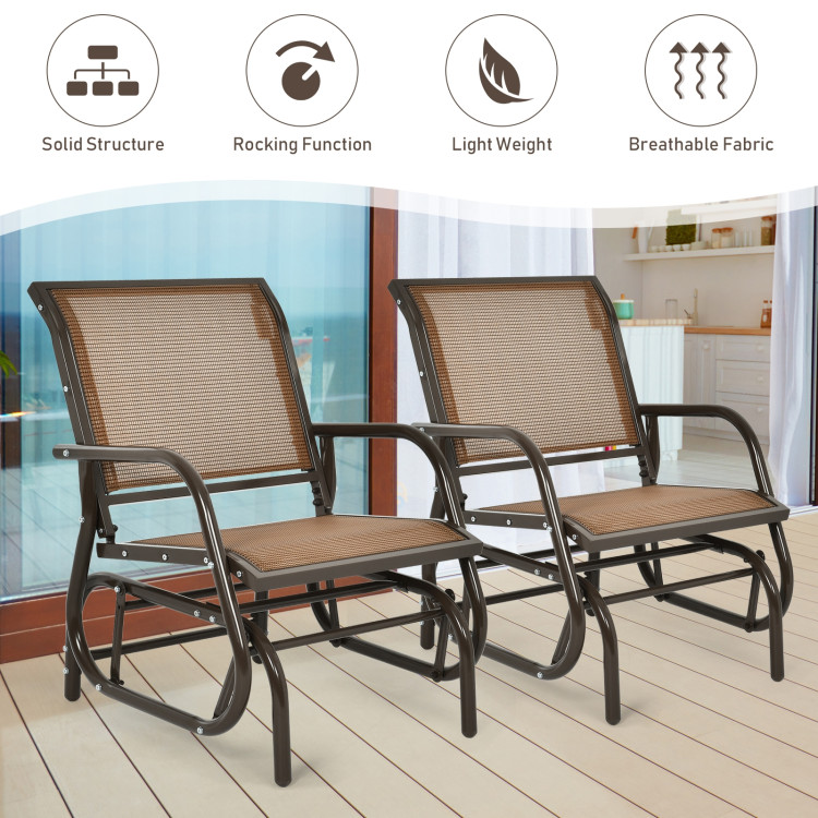 Outdoor Single Swing Glider Rocking Chair with Armrest-BrownCostway Gallery View 12 of 15