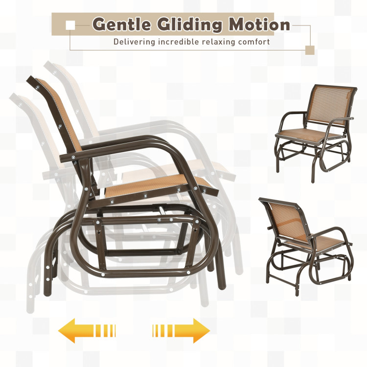Outdoor Single Swing Glider Rocking Chair with Armrest-BrownCostway Gallery View 6 of 15