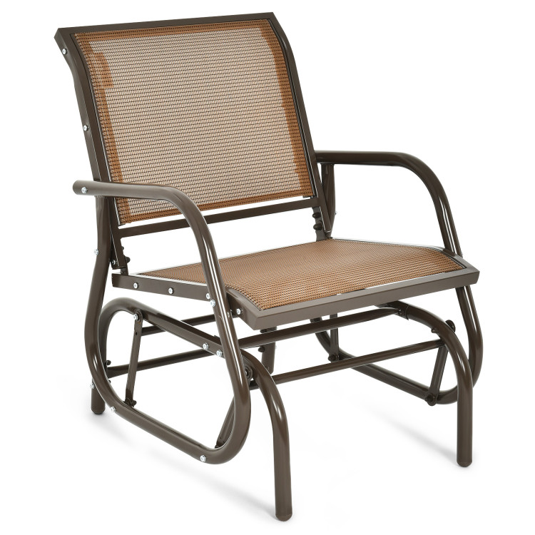 Outdoor Single Swing Glider Rocking Chair with Armrest-BrownCostway Gallery View 1 of 15