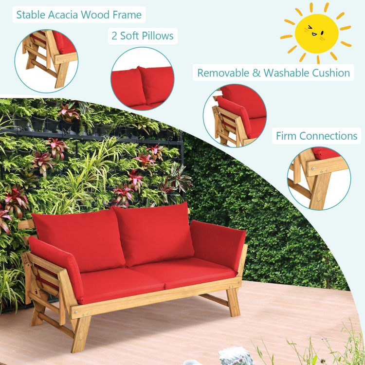 Adjustable  Patio Convertible Sofa with Thick Cushion -RedCostway Gallery View 5 of 14