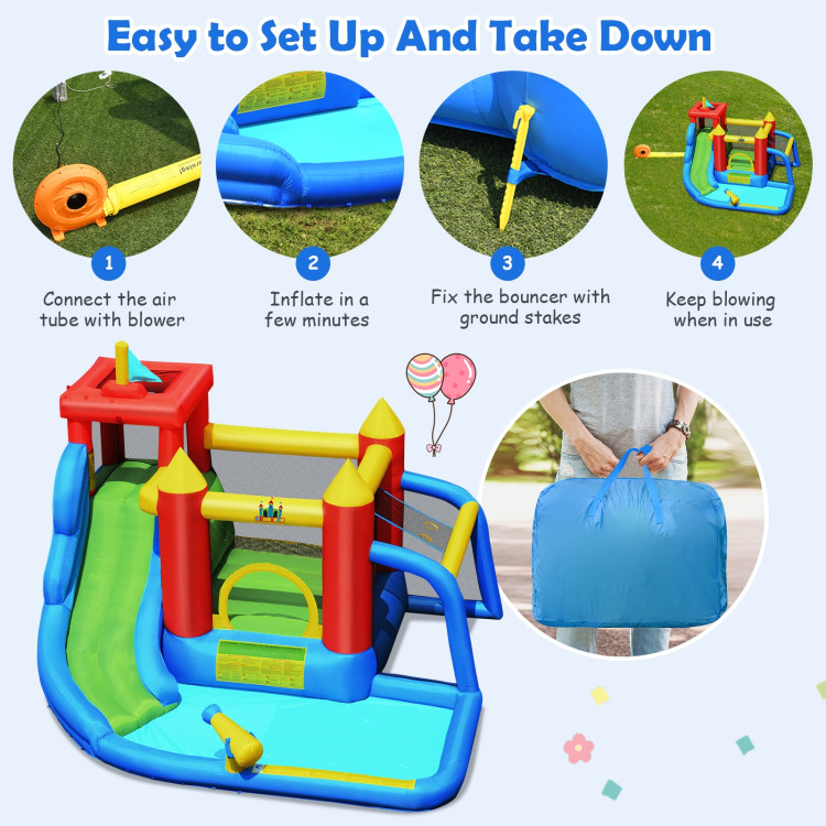 Inflatable Bounce House Splash Pool with Water Climb Slide Blower includedCostway Gallery View 5 of 9