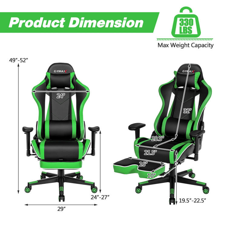 High Back Gaming Chair Adjustable Office Computer Task Chair with FootrestCostway Gallery View 4 of 10