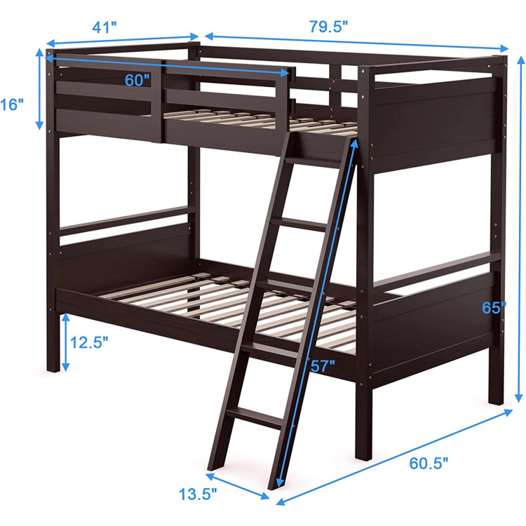 Twin Over Twin Bunk Bed Convertible 2 Individual Beds Wooden -EspressoCostway Gallery View 7 of 7