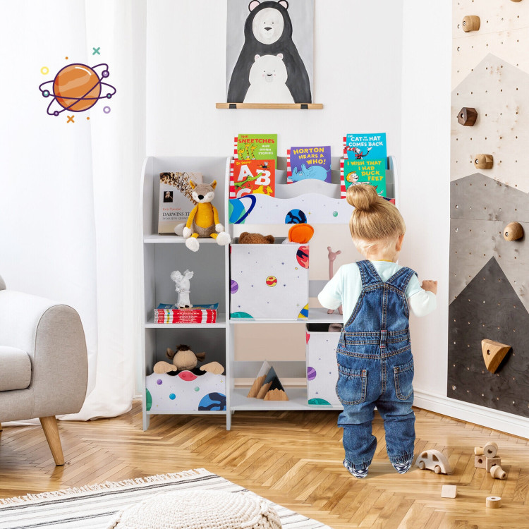 Kids Toy and Book Organizer Children Wooden Storage Cabinet with Storage BinsCostway Gallery View 1 of 10