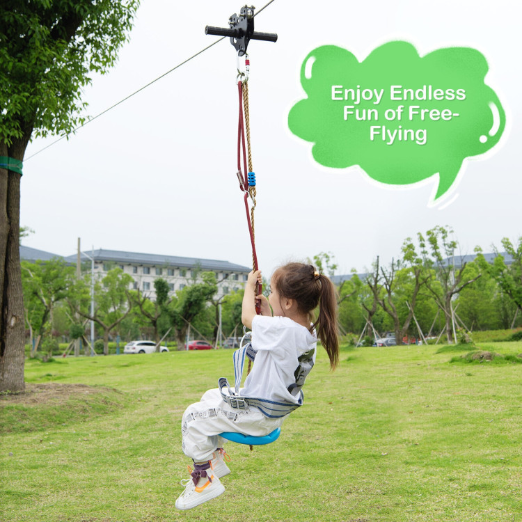 100 Feet Zipline Kit for Backyard Kids Adults with Stainless Steel Spring Brake SeatCostway Gallery View 2 of 11