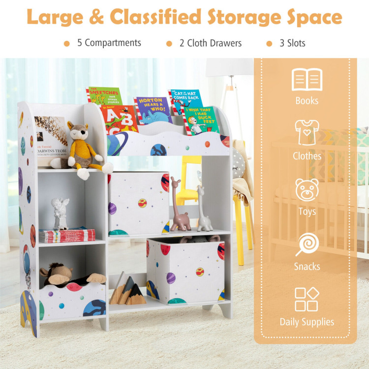 Kids Toy and Book Organizer Children Wooden Storage Cabinet with Storage BinsCostway Gallery View 10 of 10