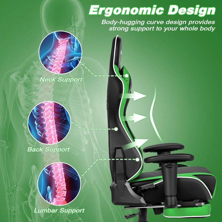 High Back Gaming Chair Adjustable Office Computer Task Chair with FootrestCostway Gallery View 8 of 10