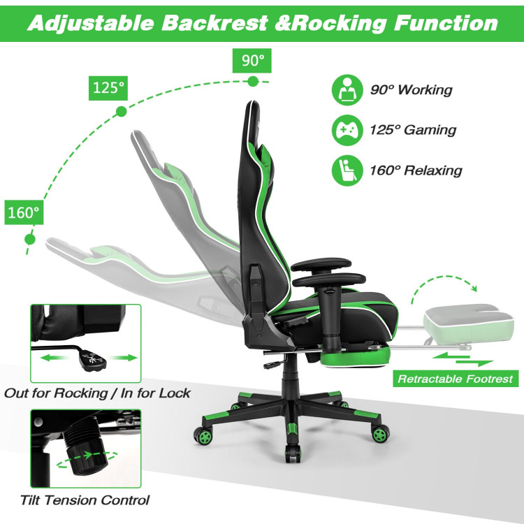 High Back Gaming Chair Adjustable Office Computer Task Chair with FootrestCostway Gallery View 9 of 10