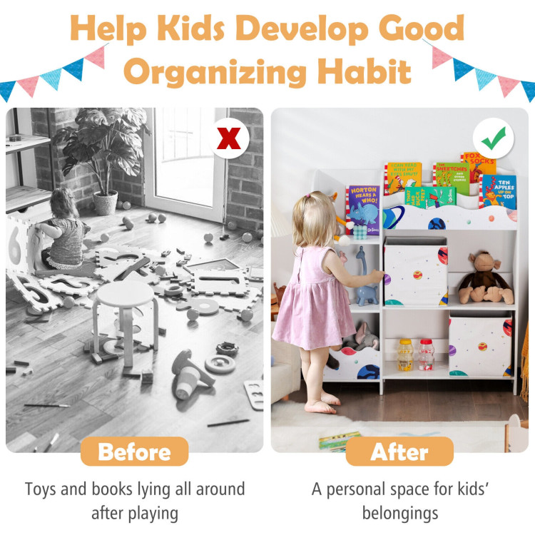 Kids Toy and Book Organizer Children Wooden Storage Cabinet with Storage BinsCostway Gallery View 8 of 10