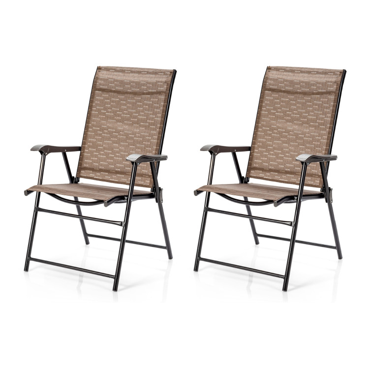 2 Pieces Outdoor Patio Folding Chair with Armrest for Camping GardenCostway Gallery View 4 of 12