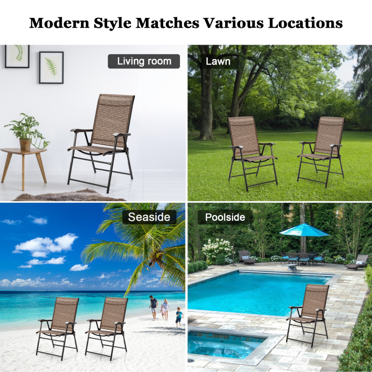 2 Pieces Outdoor Patio Folding Chair with Armrest for Camping GardenCostway Gallery View 3 of 12