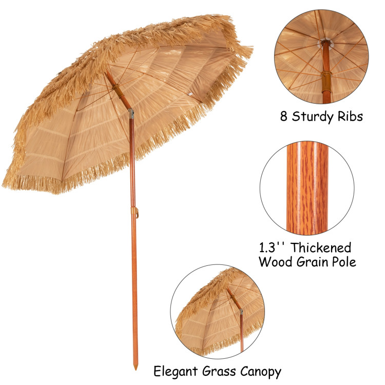 6.5 Feet Portable Thatched Tiki Beach Umbrella with Adjustable Tilt for Poolside and BackyardCostway Gallery View 6 of 11