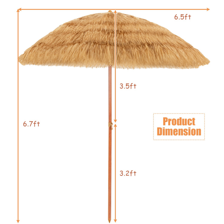 6.5 Feet Portable Thatched Tiki Beach Umbrella with Adjustable Tilt for Poolside and BackyardCostway Gallery View 5 of 11