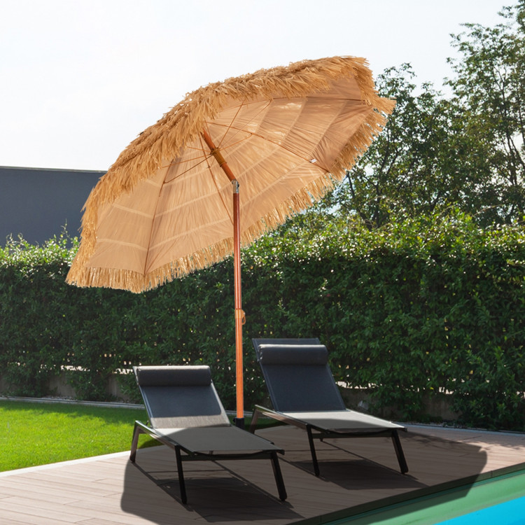 6.5 Feet Portable Thatched Tiki Beach Umbrella with Adjustable Tilt for Poolside and BackyardCostway Gallery View 2 of 11