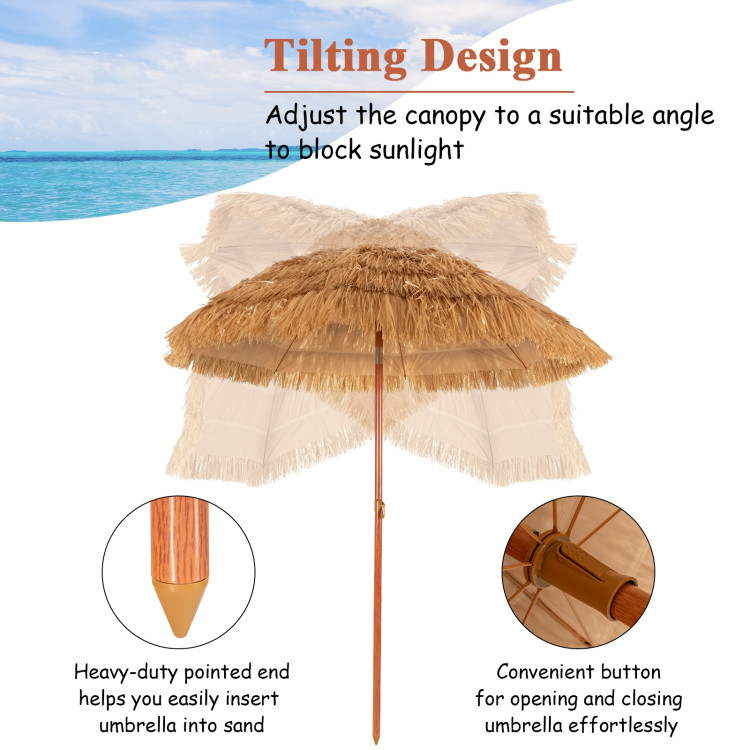 6.5 Feet Portable Thatched Tiki Beach Umbrella with Adjustable Tilt for Poolside and BackyardCostway Gallery View 3 of 11