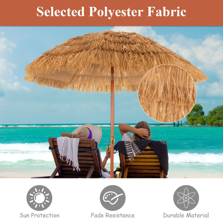 6.5 Feet Portable Thatched Tiki Beach Umbrella with Adjustable Tilt for Poolside and BackyardCostway Gallery View 9 of 11