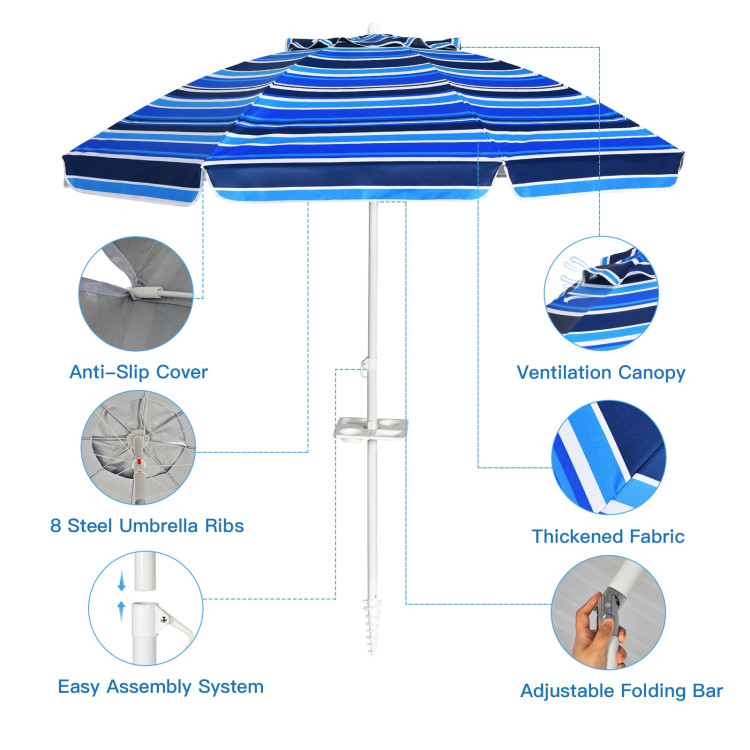 7.2 Feet Portable Outdoor Beach Umbrella with Sand Anchor and Tilt Mechanism-NavyCostway Gallery View 5 of 12