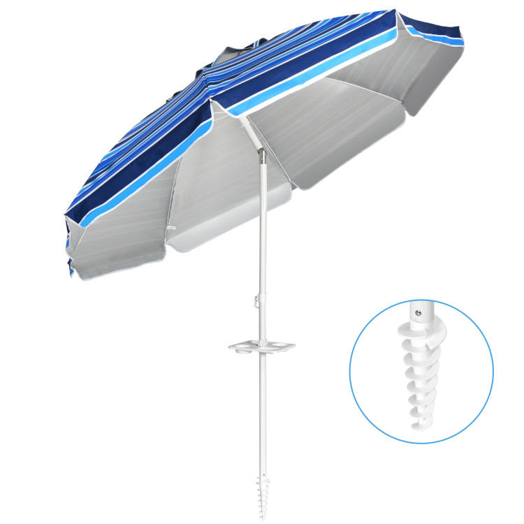 7.2 Feet Portable Outdoor Beach Umbrella with Sand Anchor and Tilt Mechanism-NavyCostway Gallery View 8 of 12