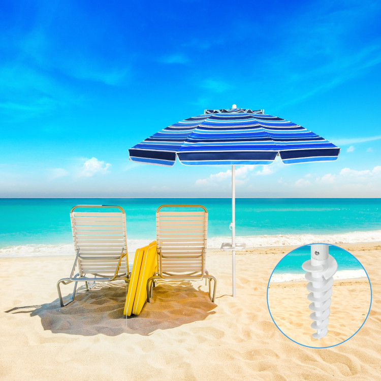 7.2 Feet Portable Outdoor Beach Umbrella with Sand Anchor and Tilt Mechanism-NavyCostway Gallery View 7 of 12
