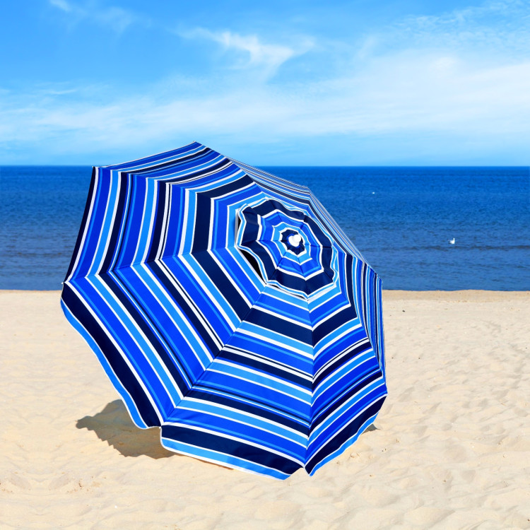 7.2 Feet Portable Outdoor Beach Umbrella with Sand Anchor and Tilt Mechanism-NavyCostway Gallery View 6 of 12